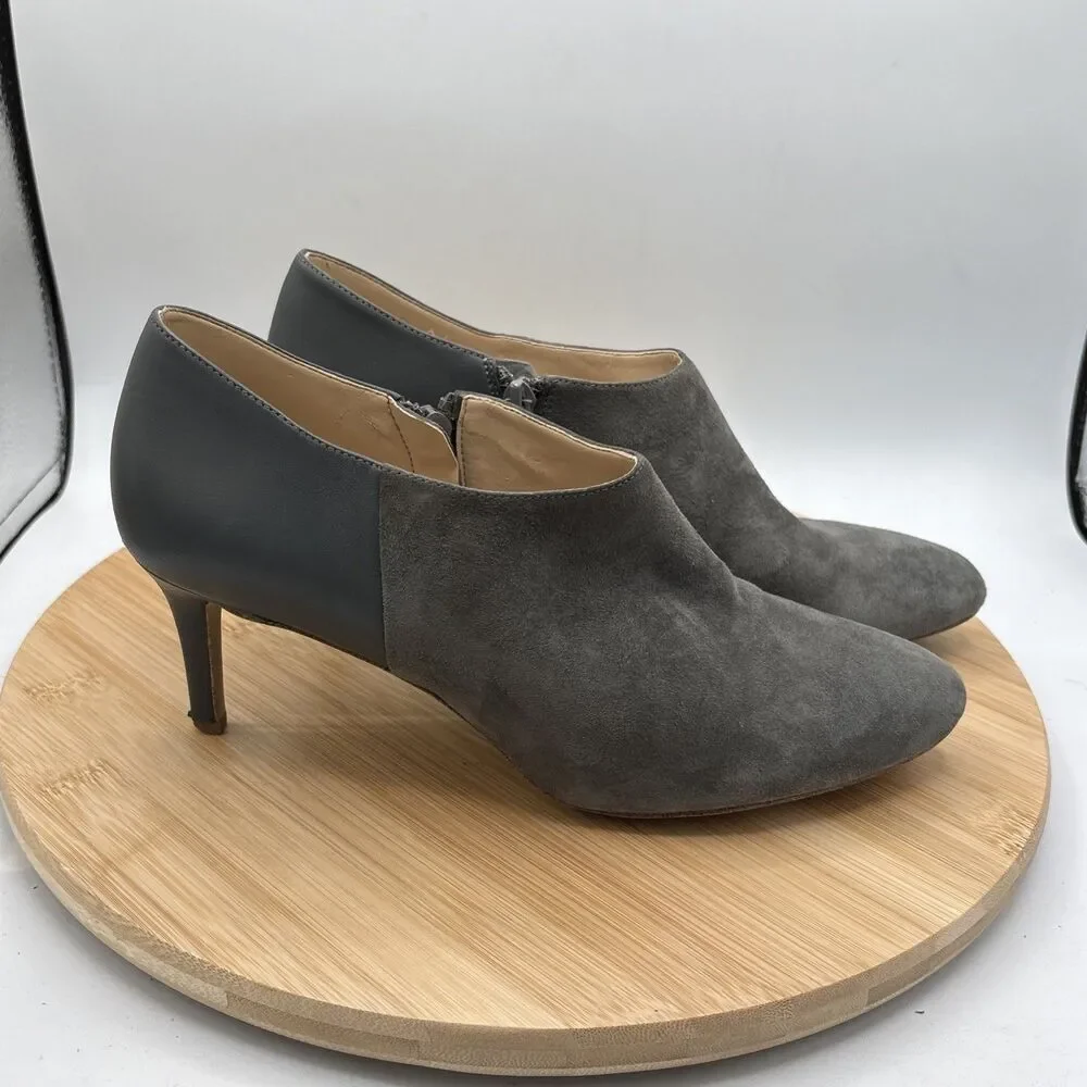 Miss Albright Anthropologie Two-Tone Gray Suede Leather Heel Bootie 8.5 Zip USA